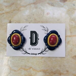 Vintage Navy and Gold Earrings